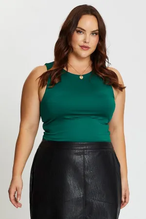 Design Soul Green Tank Top Crew Neck Sleeveless Cotton Crop