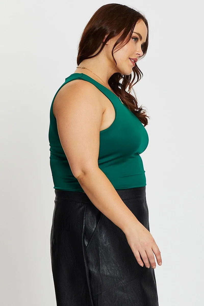 Easy Breath Green Tank Top Crew Neck Sleeveless Cotton Crop