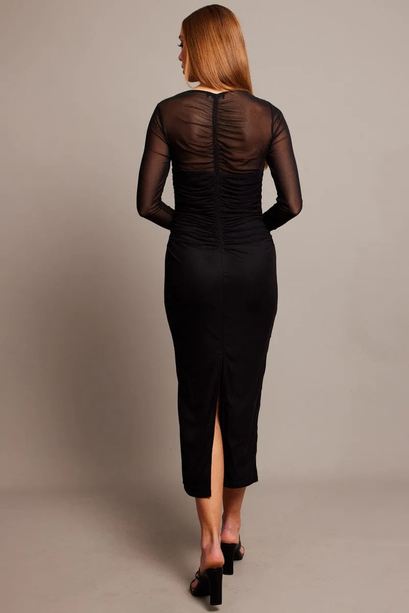 Black Bodycon Dress Long Sleeve Mesh All Day