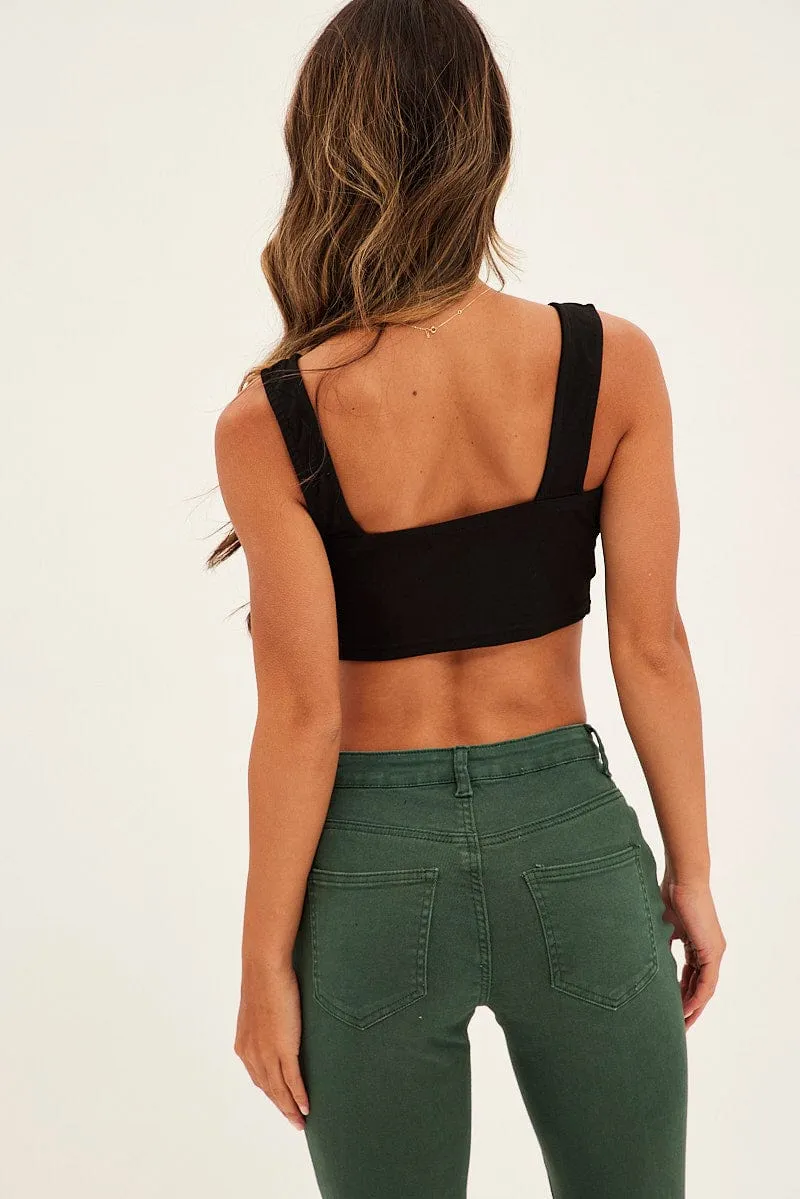 Black Butterfly Tank Drawstring Front Crop Icon Glow
