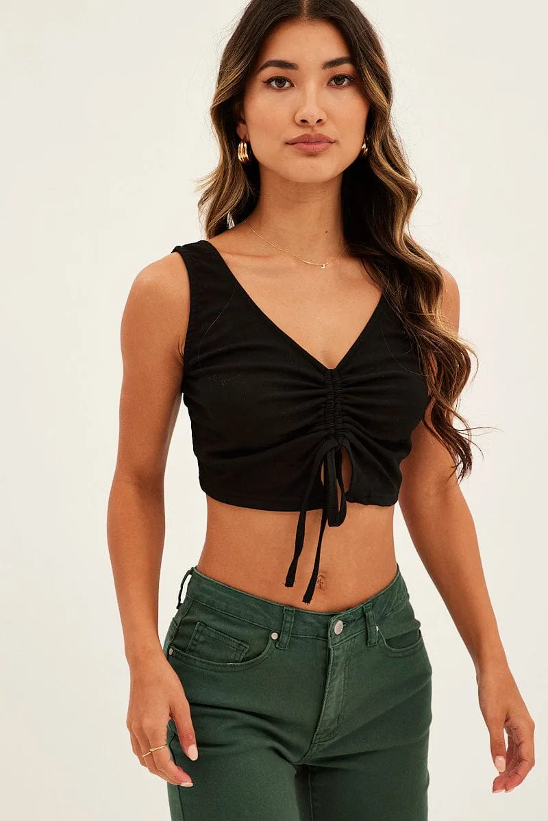 Sustain Glow FlexibleFit Black Butterfly Tank Drawstring Front Crop