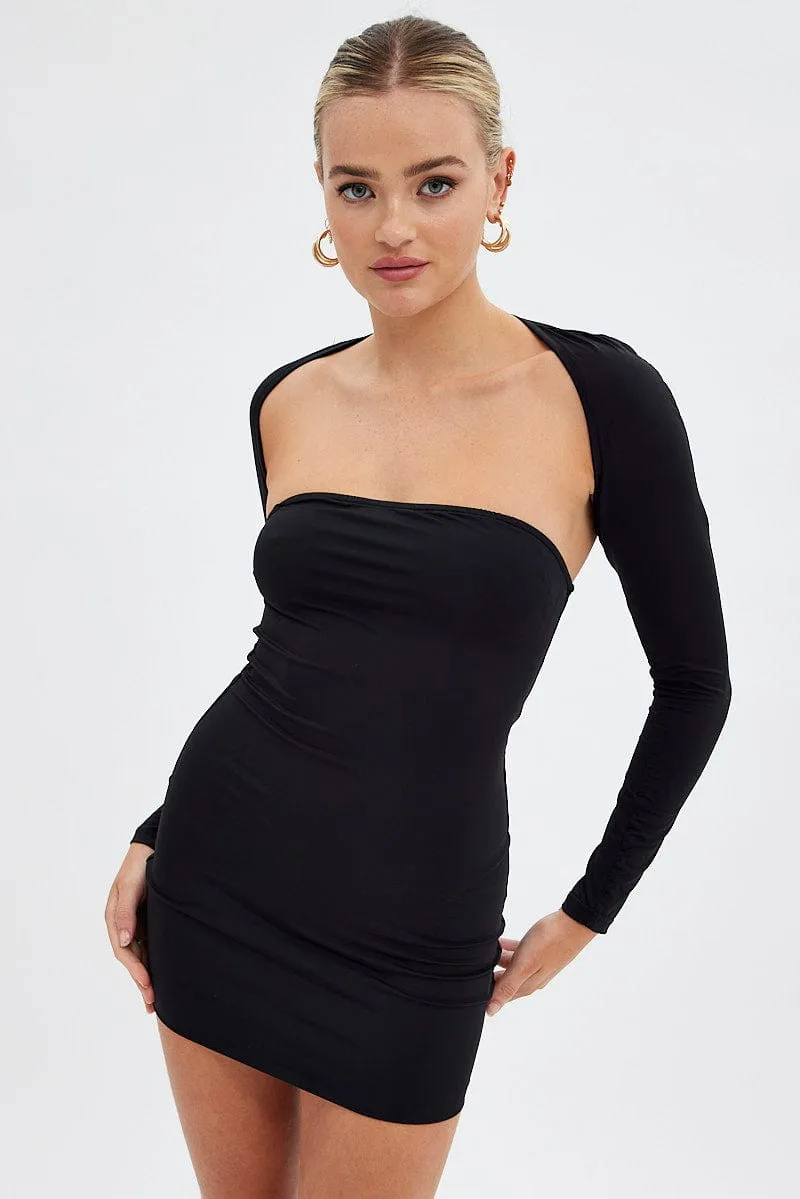 SeamlessPockets Black Strapless Dress And Bolero Set Nylon
