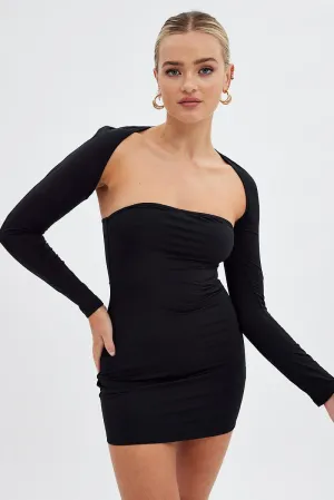 Flexible Joints Black Strapless Dress And Bolero Set Nylon