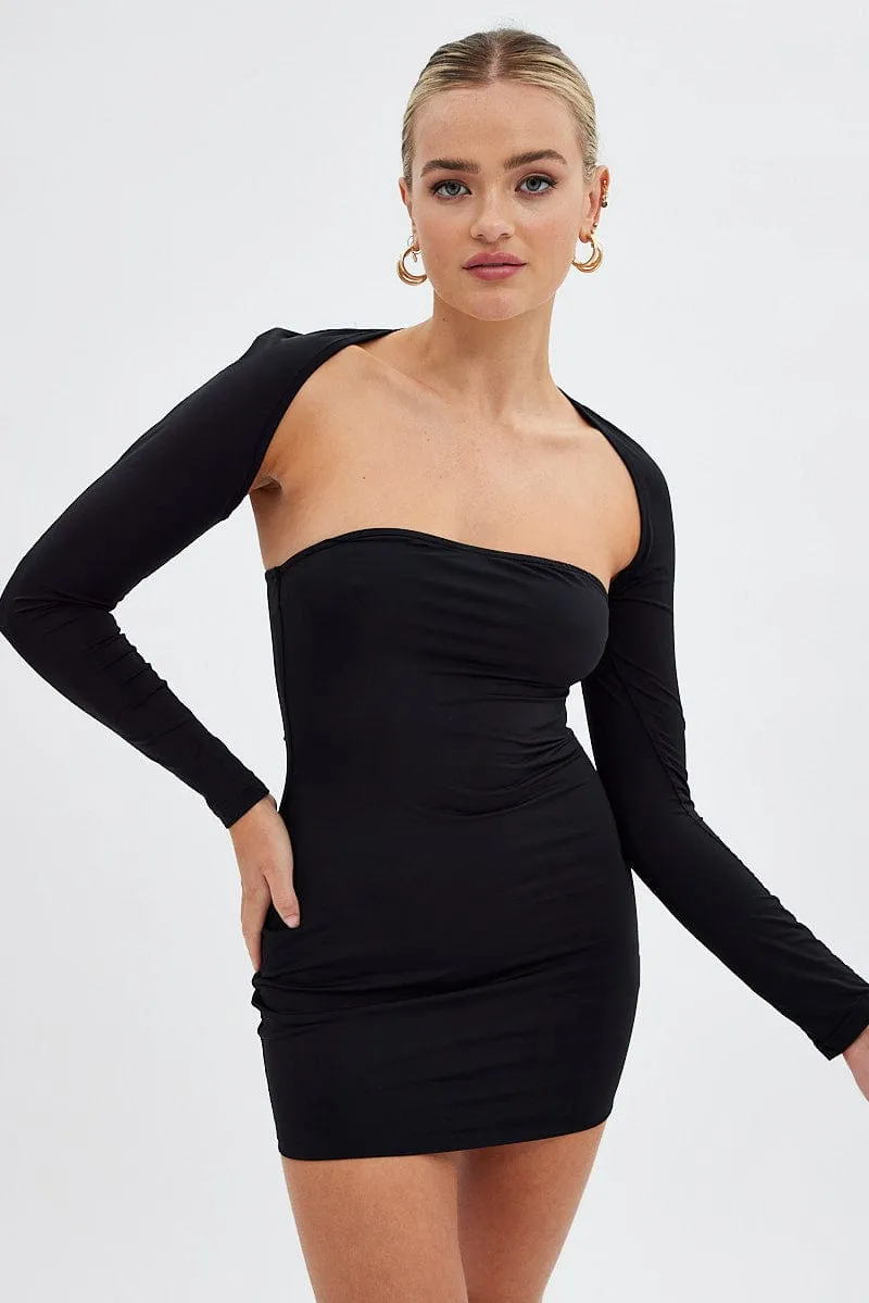 Flexible Joints Black Strapless Dress And Bolero Set Nylon