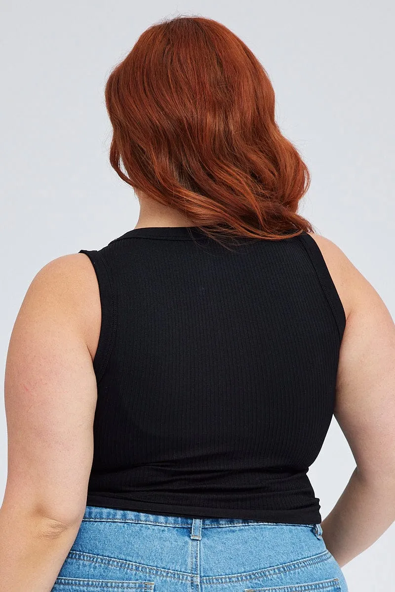Thermal regulation Black Tank Top Sleeveless Crew Neck Seamless