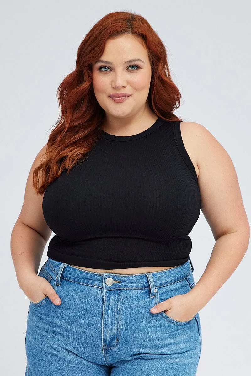 Black Tank Top Sleeveless Crew Neck Seamless Soft Leggings