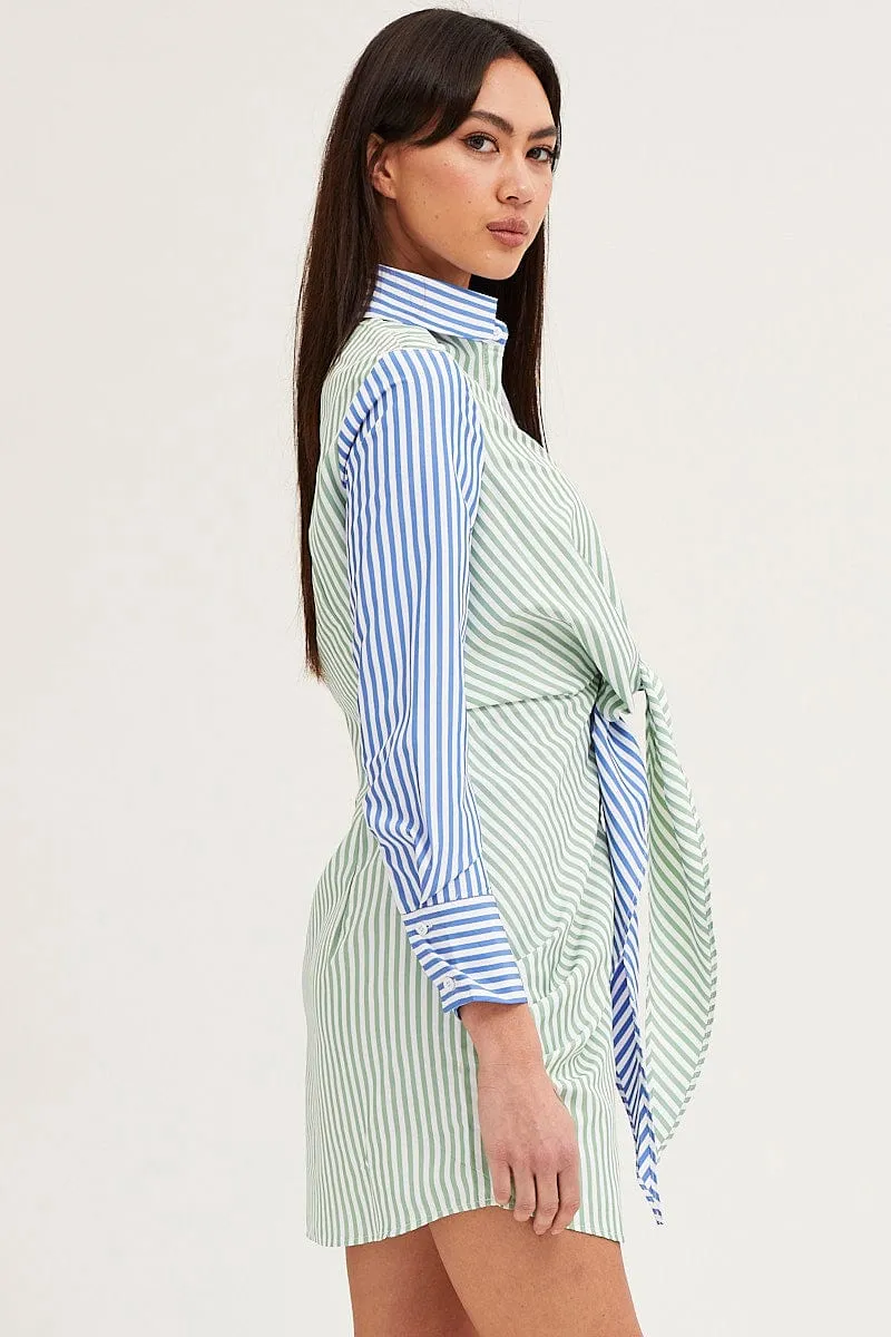 Crystal Soul Stripe Shirt Dress Long Sleeve Mini