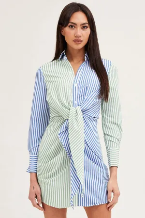 Stripe Shirt Dress Long Sleeve Mini Cozy Pajama Pants FlatlockStitching