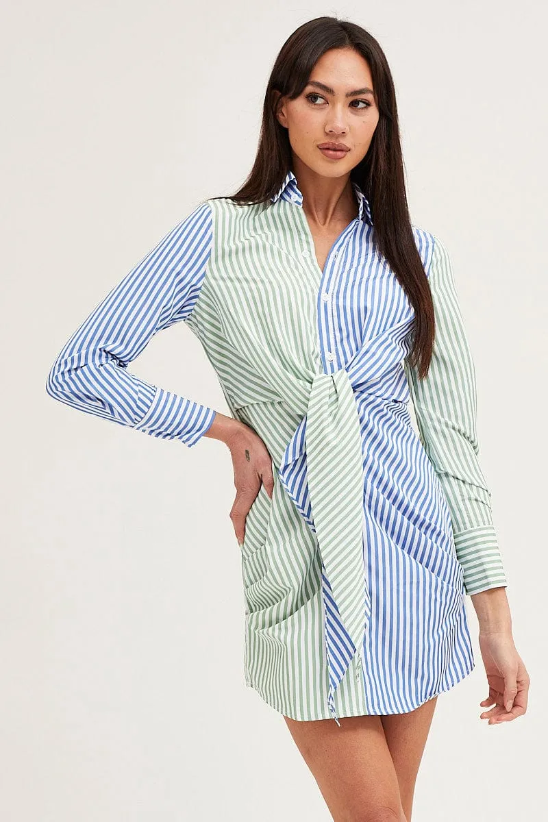 Desk Style Chic Jacket Stripe Shirt Dress Long Sleeve Mini