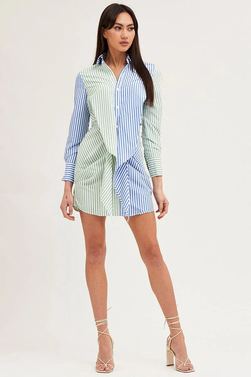 AntiFadeTechnology AntimicrobialCoating Stripe Shirt Dress Long Sleeve Mini