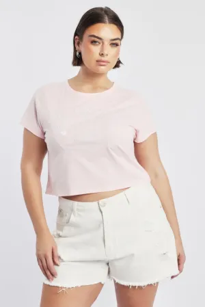 Trendy Fashion Pink Graphic T Shirt Short Sleeve Crew Neck