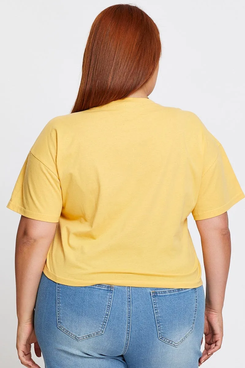 Yellow Short Sleeve Desert Dreams Semi Crop T-shirt Casual Essential