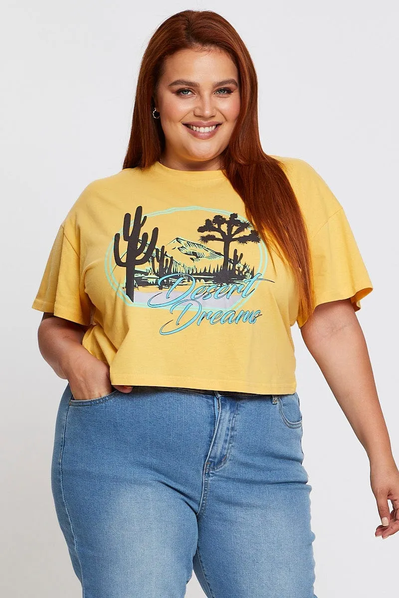 Yellow Short Sleeve Desert Dreams Semi Crop T-shirt slim fit