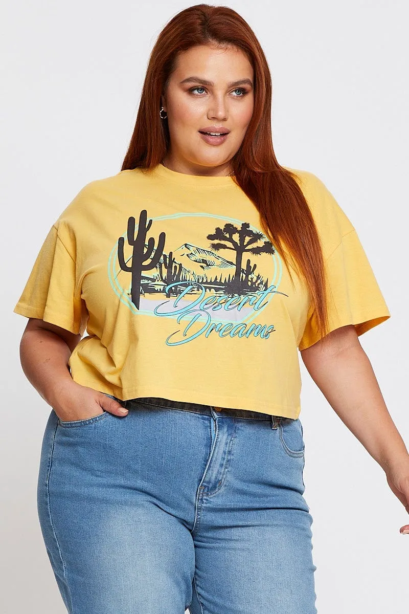UV protected Yellow Short Sleeve Desert Dreams Semi Crop T-shirt