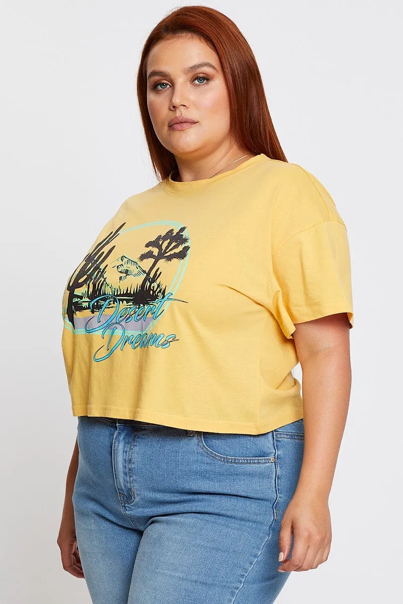 Chic Comfort Yellow Short Sleeve Desert Dreams Semi Crop T-shirt