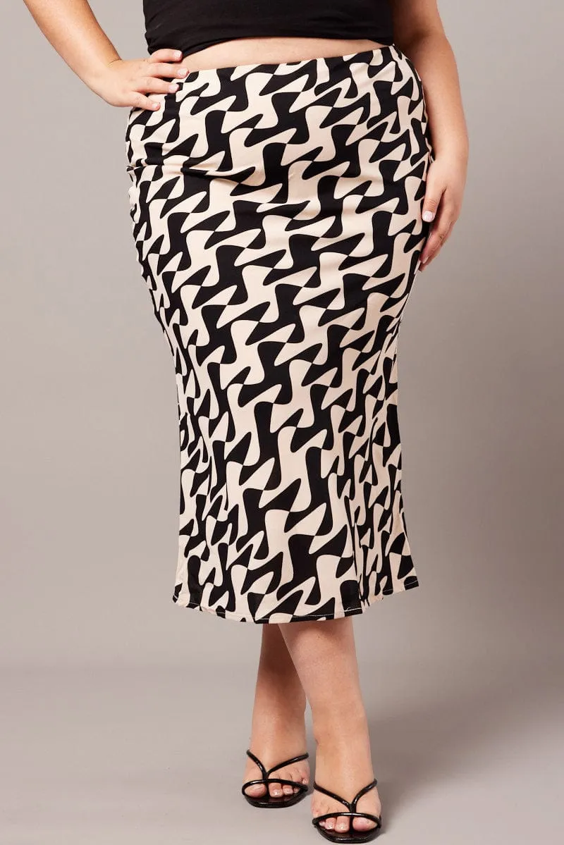 Light Mood Modern Look Black Abstract Bias Maxi Slip Skirt