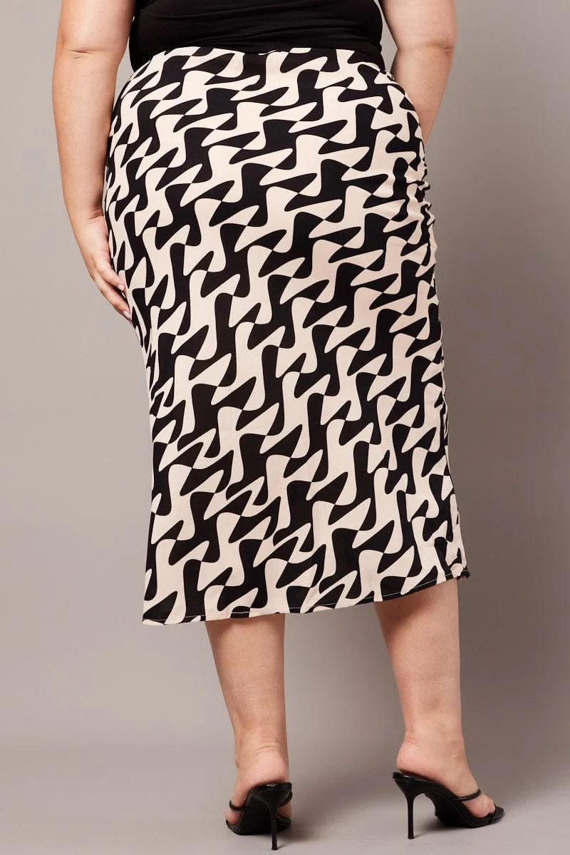 Black Abstract Bias Maxi Slip Skirt Chill Tones
