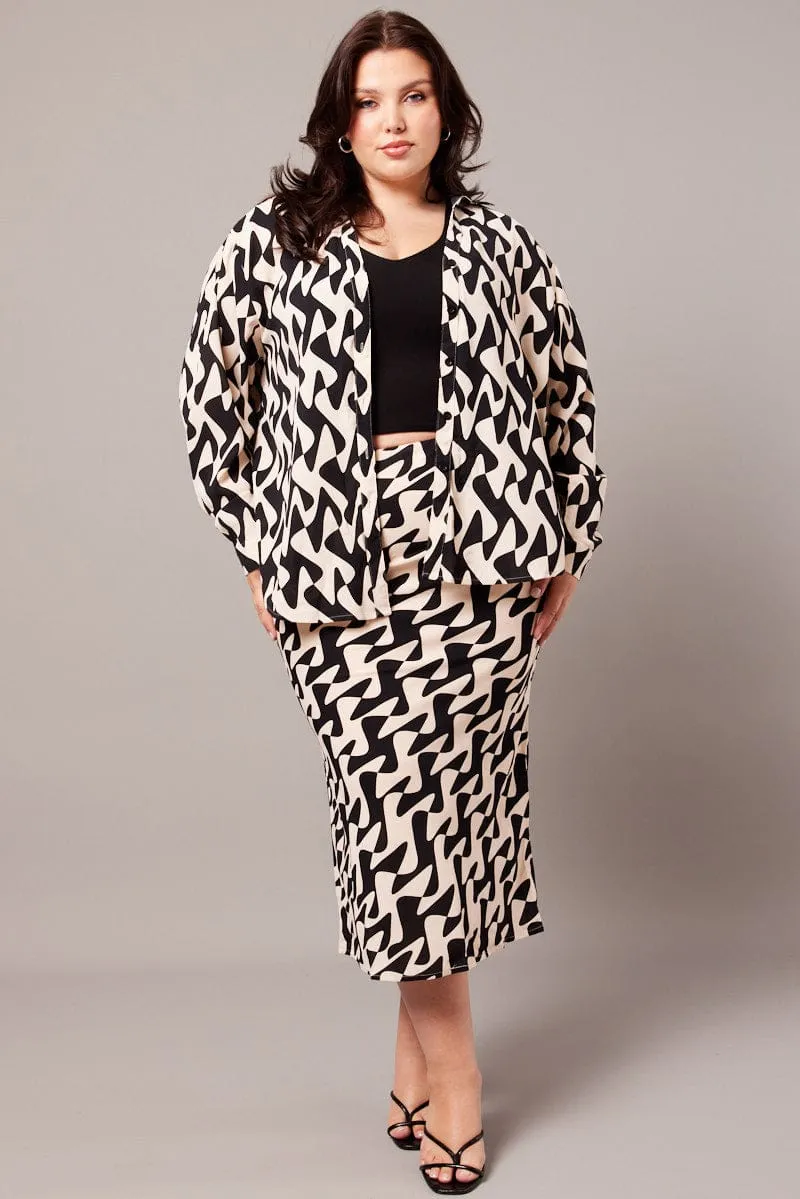 Cool Tone Cozy Outfit Black Abstract Bias Maxi Slip Skirt