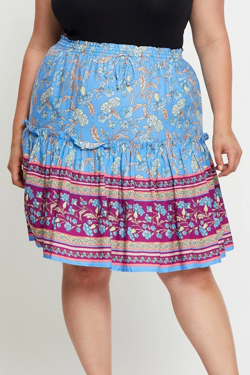 anti static Boho Print Mini Skater Skirt Elastic Waist