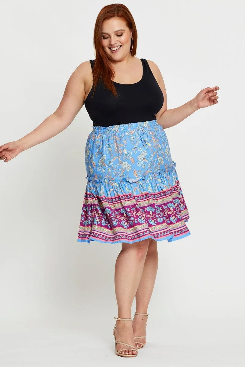 Boho Print Mini Skater Skirt Elastic Waist Art Gallery Visit