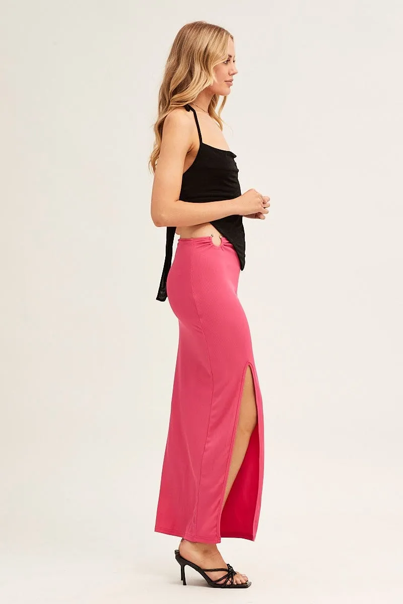 Pink Midi Skirt Bodycon Ring Ribbed Structured Shape