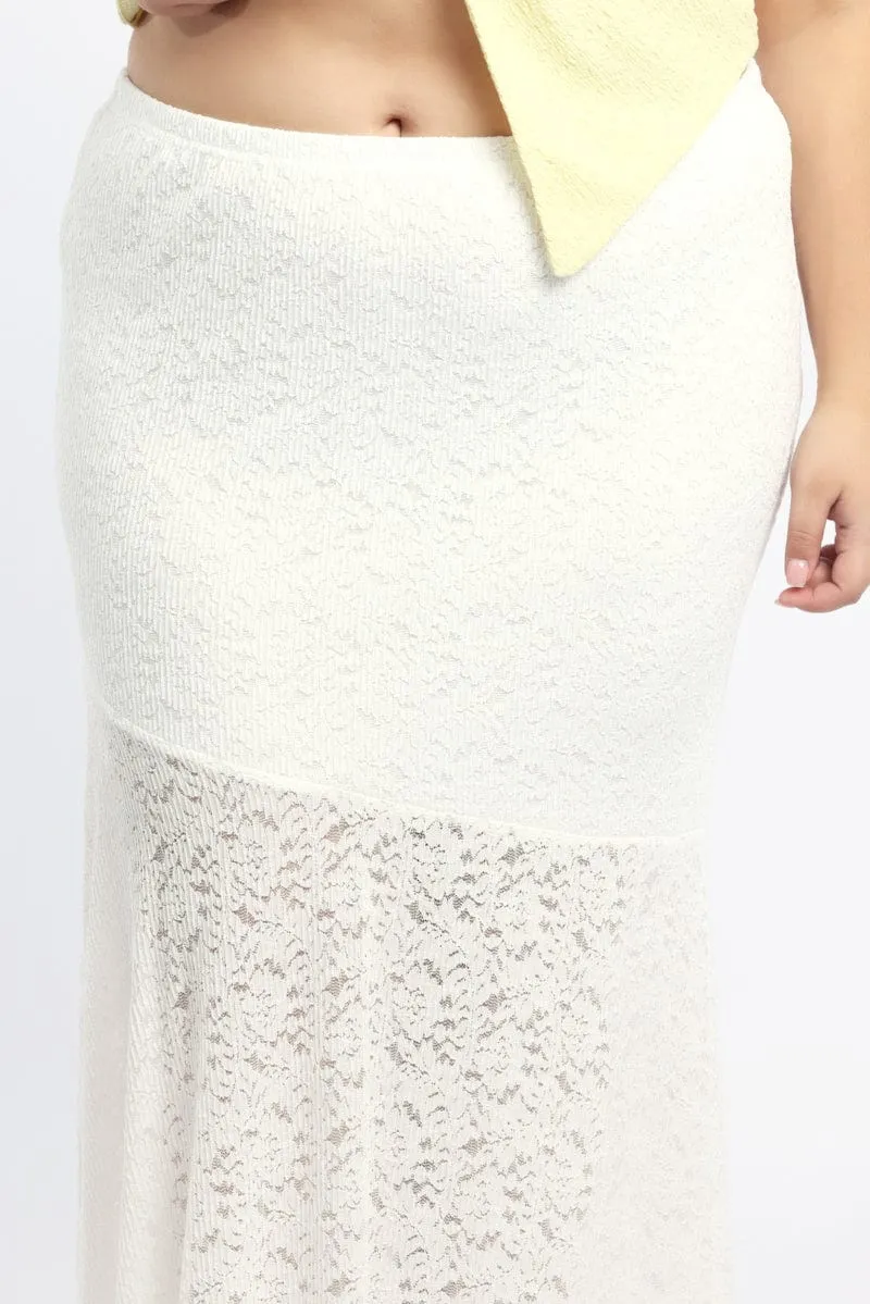 High Shine White Lace Maxi Skirt