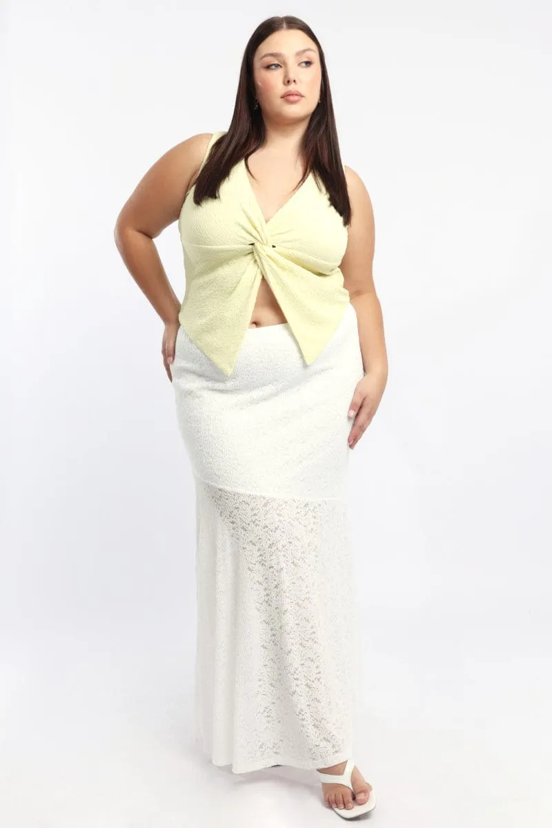 White Lace Maxi Skirt Curve Friendly Patchwork Design