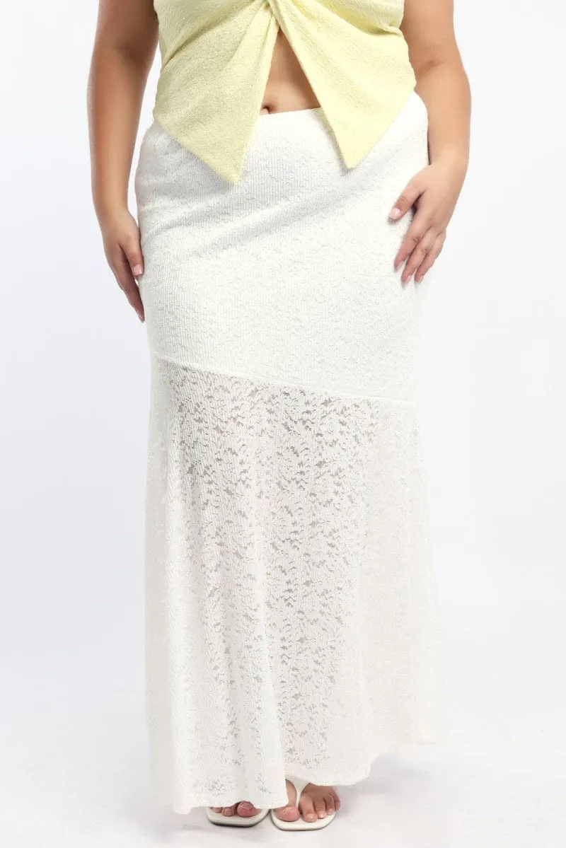 White Lace Maxi Skirt Floral Pattern