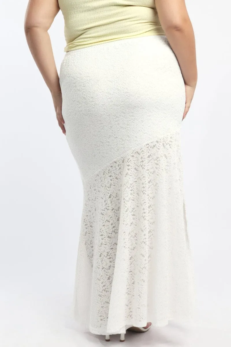 Reinforced Hemline White Lace Maxi Skirt