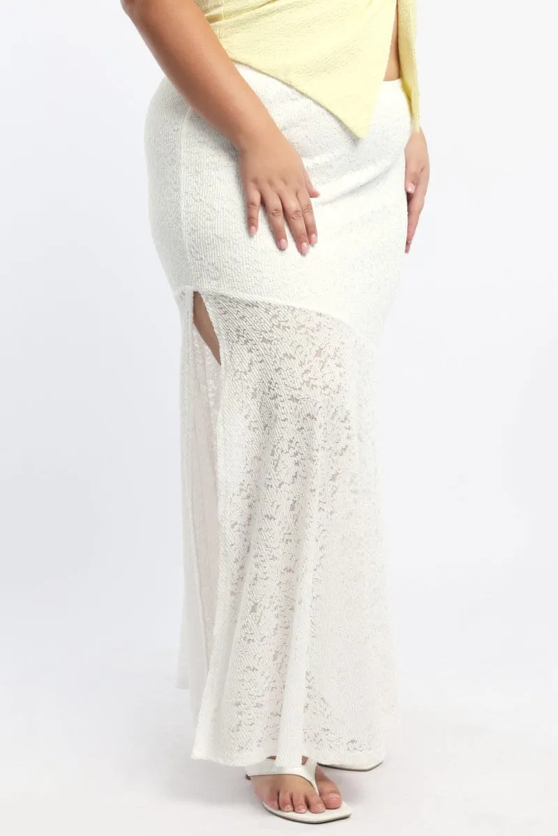 White Lace Maxi Skirt Visual Outfit Signature Detail