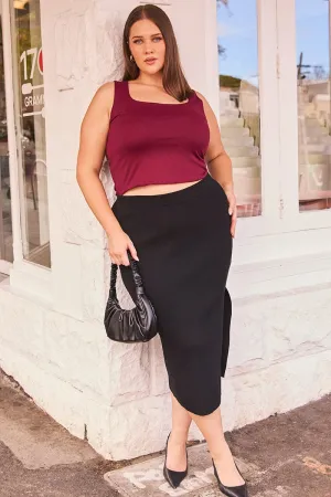 Fashion Detail Black Rib Knit One Split Skirt