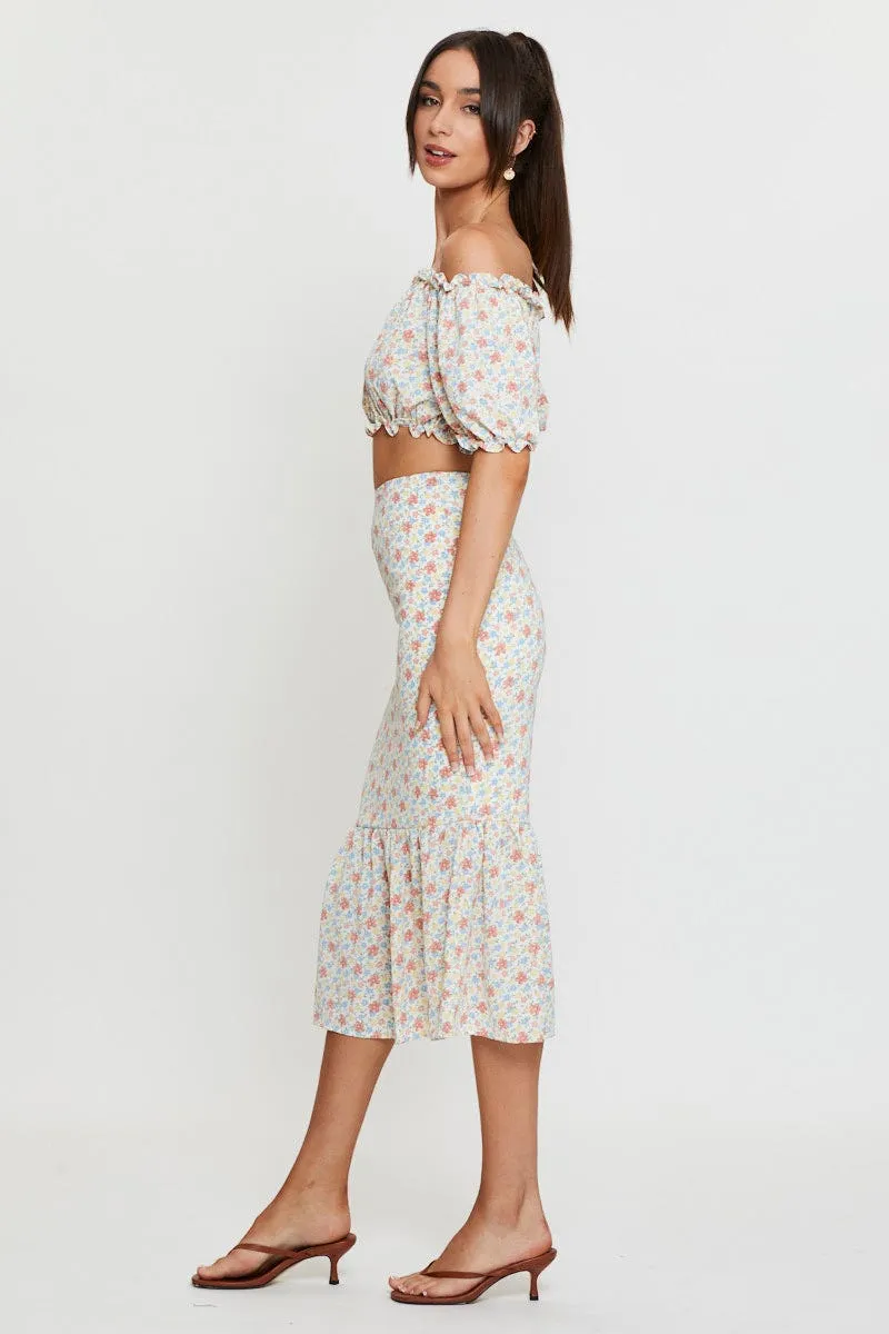 Print Midi Skirt High Waist Luxury Finish Bold Details