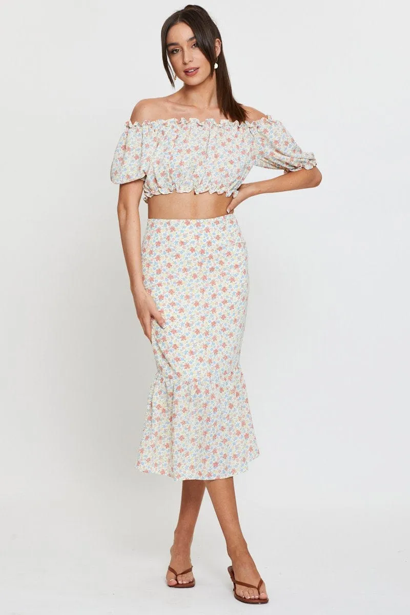 Seamless construction Wedding guest Print Midi Skirt High Waist