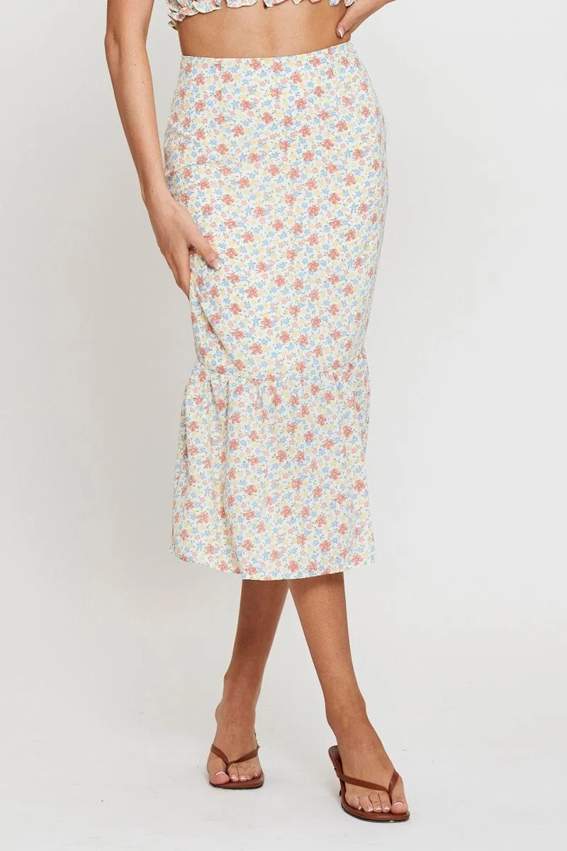 Outfit Focused Print Midi Skirt High Waist