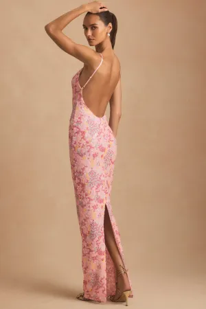 Maxi dress with belt Sunshine Hour Embellished Scoop-Neck Backless Maxi Dress in Pink