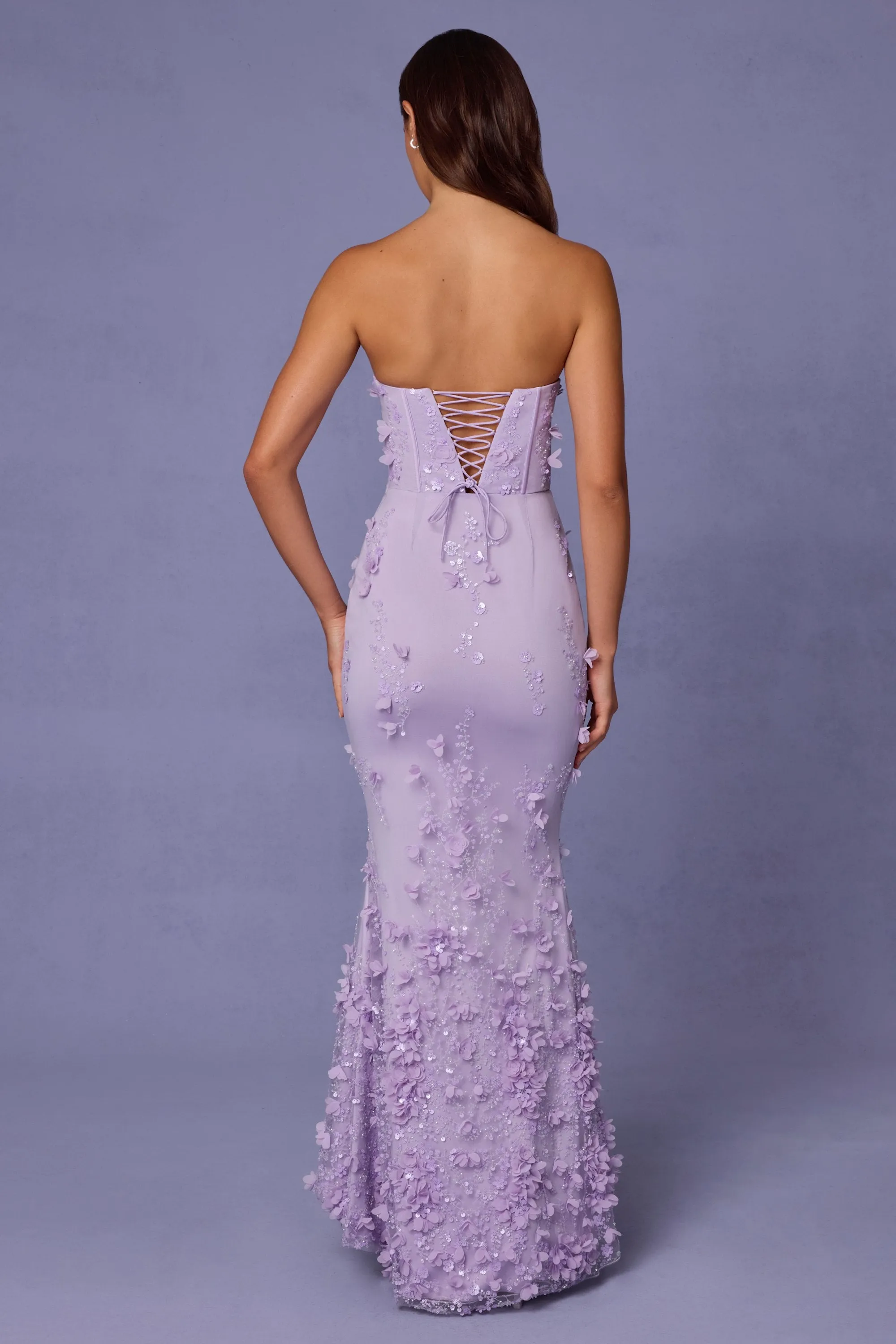 Tower View Lace-Up Corset Maxi Dress in Lilac