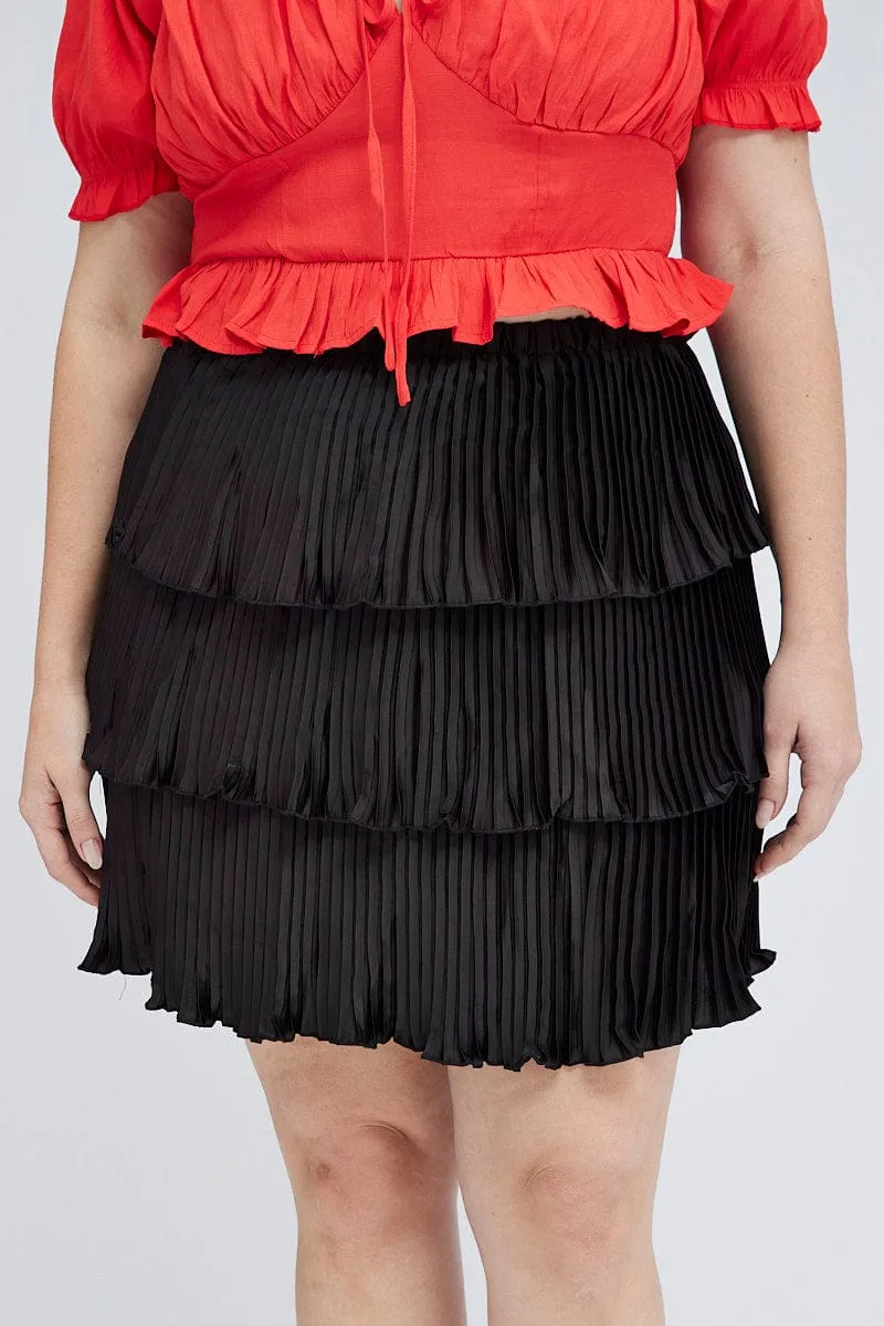 Black Mini Skirt Pleated Satin Layer quick dry