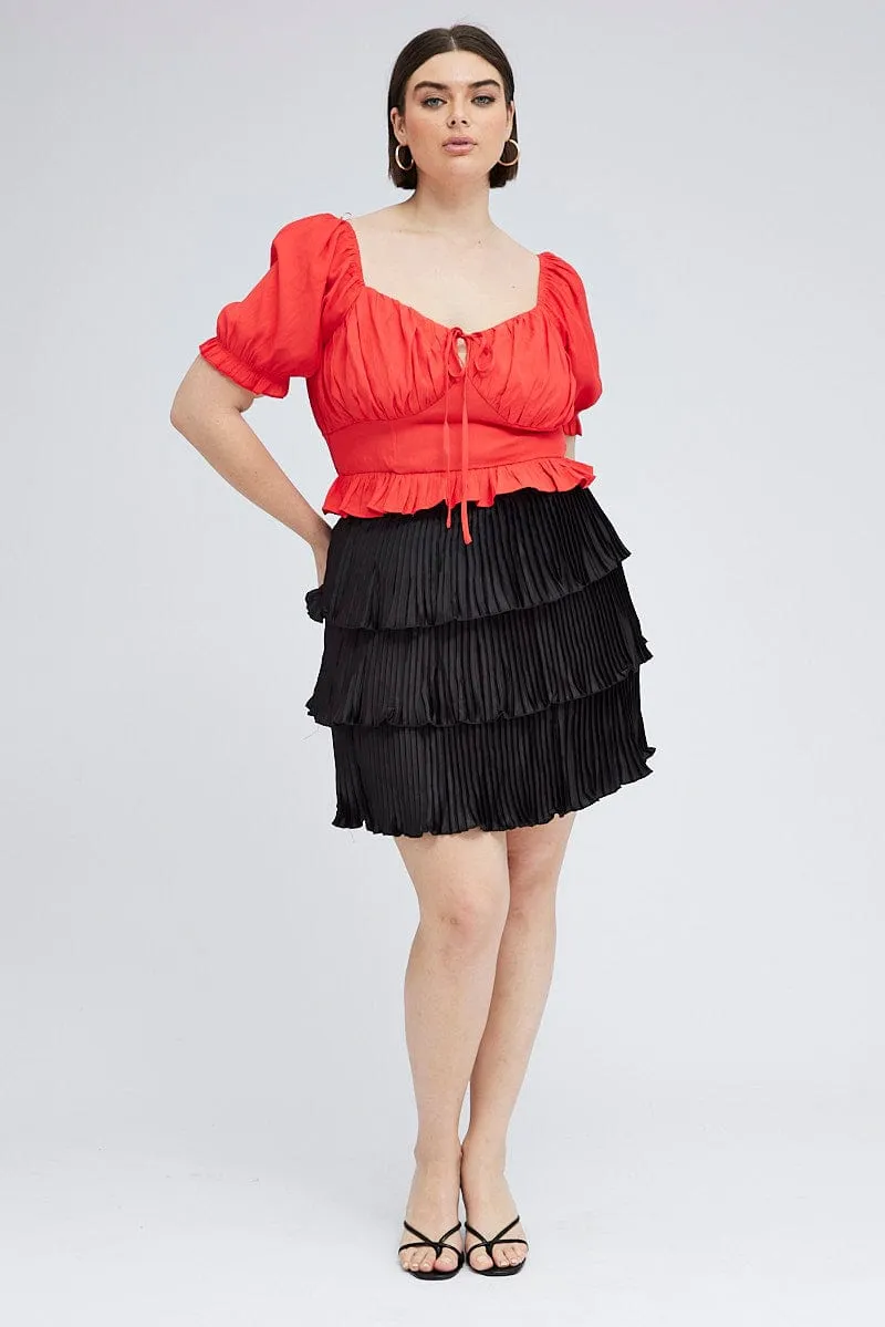 Fashion Details Black Mini Skirt Pleated Satin Layer