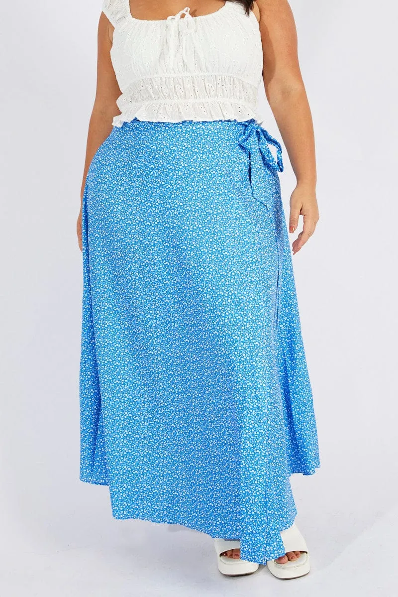 Blue Ditsy Wrap Maxiskirt Ombre effect