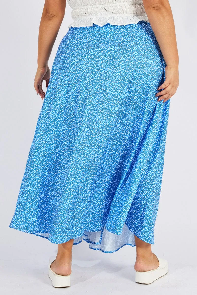 Opaque finish Blue Ditsy Wrap Maxiskirt