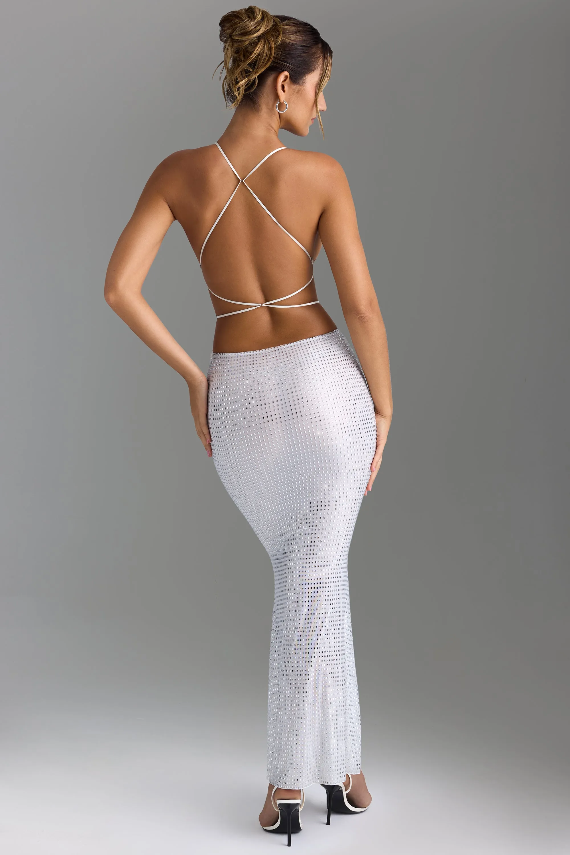 Tide Glow Romantic evening dress Embellished Cut-Out Maxi Dress in White
