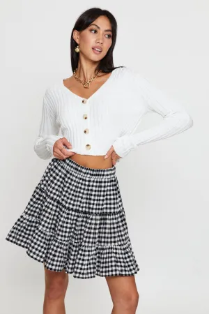 Adjustable Closure Check Flare Skirt Mini High Rise