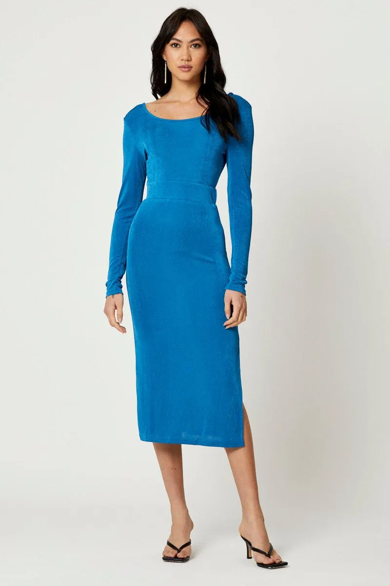 ZeroWaste Production Flexible Apparel Blue Slinky Jersey Bodycon Dress