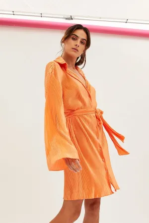 Orange Plisse Shirt Dress Front Button Clear Glow SweatWickingLining