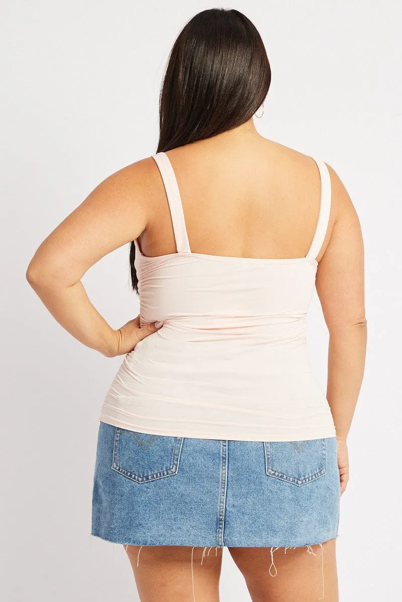 Pink Tank Top V Neck Side Ruched Luxury Mood Stylish Fashion