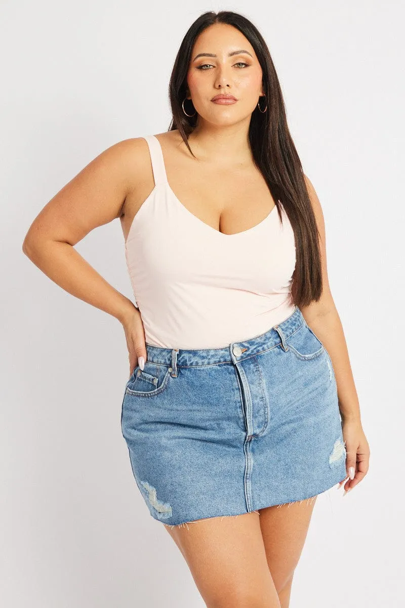 Pink Tank Top V Neck Side Ruched Silent Mood LowProfile Fasteners