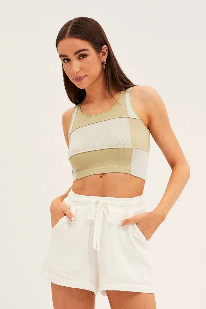 Green Seamless Tank Panel Detail Crop Casual Shoes Cultural Fit