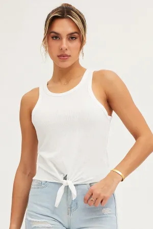White Rib Knot Front Tank Top Cool Sweater Drive Core