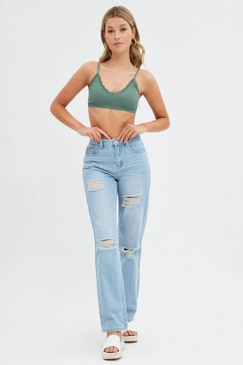quick dry Green Bralette Lace Trim Seamless