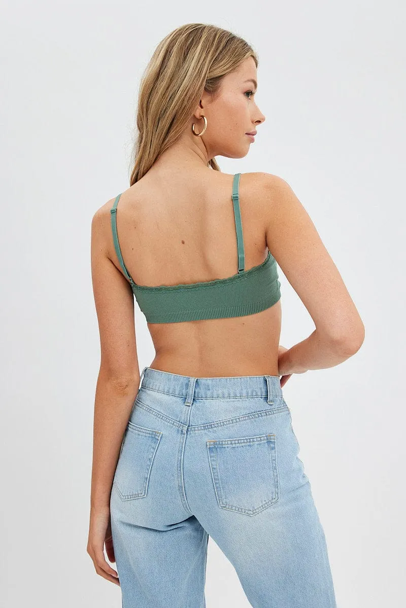 Green Bralette Lace Trim Seamless Relaxed Outfit Sporty Joggers